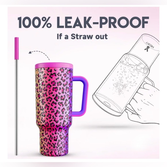 Meoky 40 oz tumbler with straw Rainbow Leopard Brand New - Picture 5 of 9